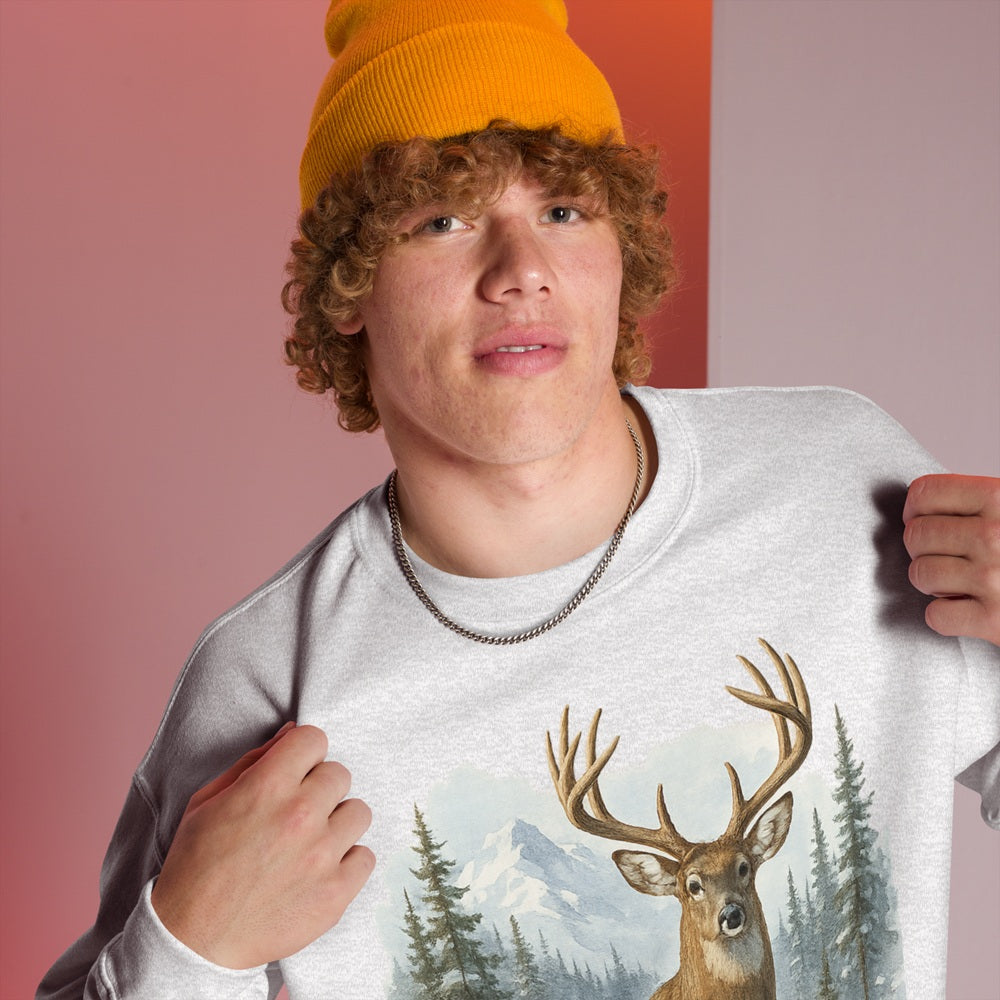 White-Tailed Buck Winter Sweatshirt – Ash Grey