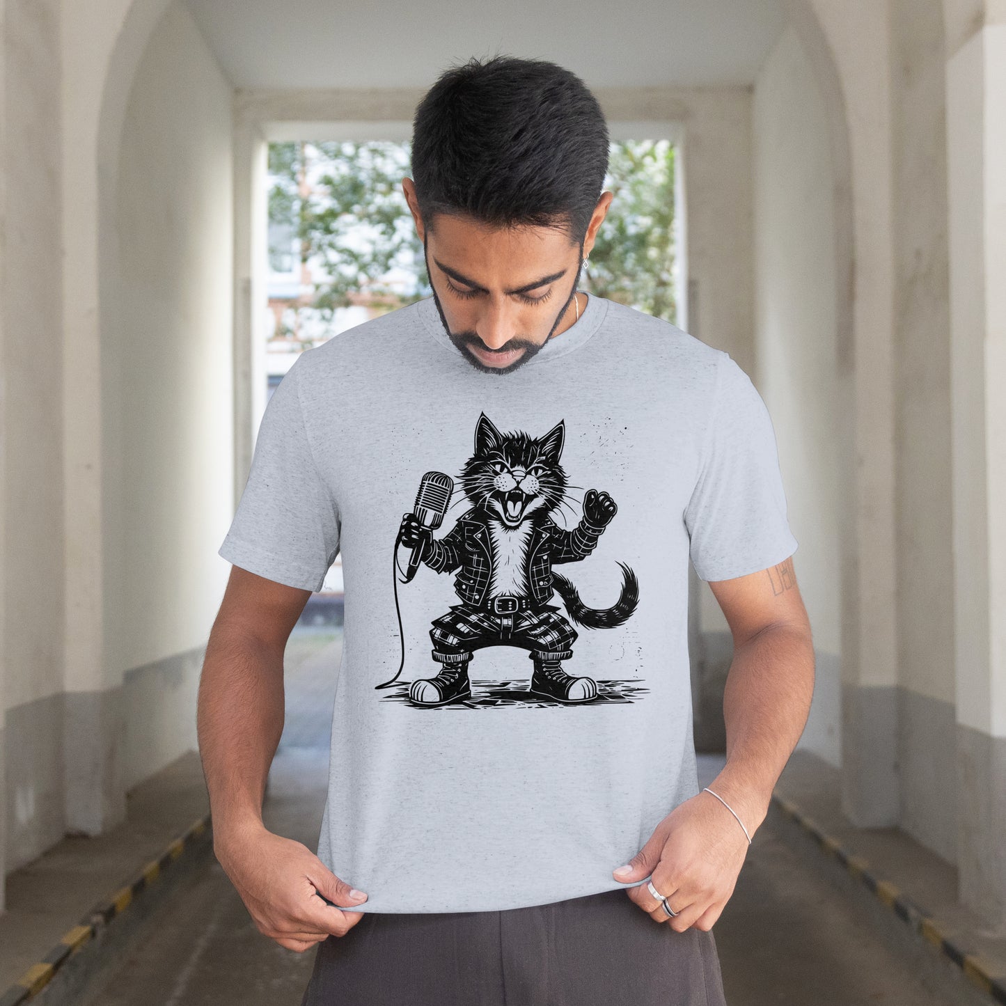 Punk Rock Cat T-Shirt – Rebel Feline Graphic Tee for Music Lovers & Cat Enthusiasts