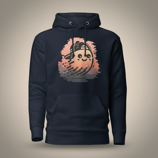 Navy blue hoodie with a cartoon ghost design