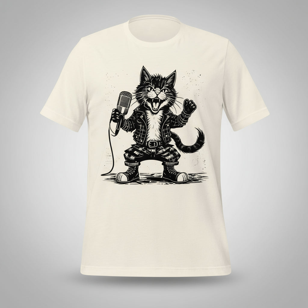 Punk Rock Cat T-Shirt – Rebel Feline Graphic Tee for Music Lovers & Cat Enthusiasts