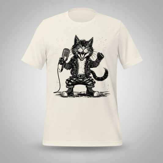 Punk Rock Cat T-Shirt – Rebel Feline Graphic Tee for Music Lovers & Cat Enthusiasts