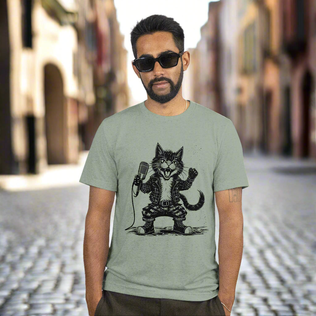 Punk Rock Cat T-Shirt – Rebel Feline Graphic Tee for Music Lovers & Cat Enthusiasts