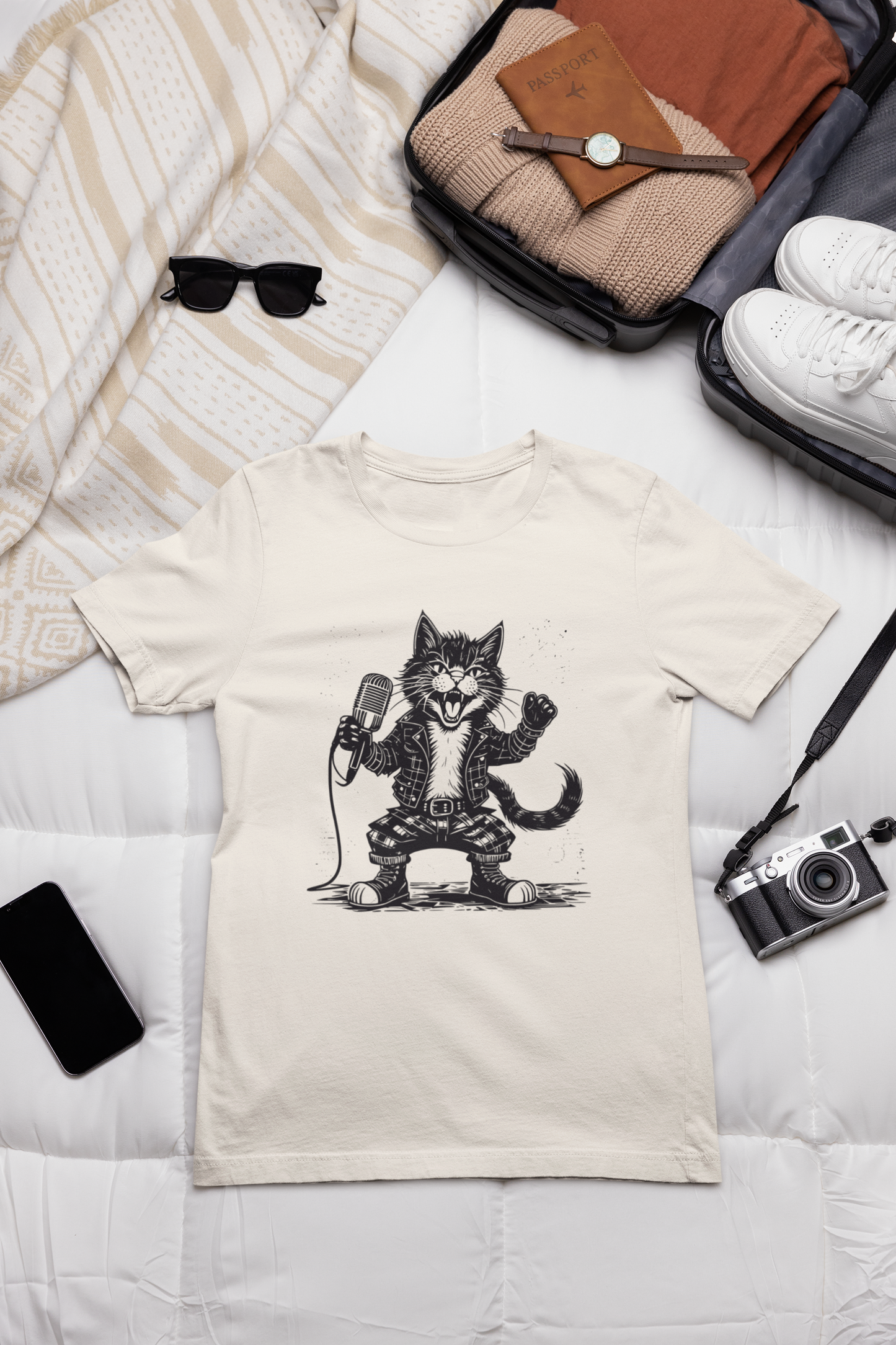 Punk Rock Cat T-Shirt – Rebel Feline Graphic Tee for Music Lovers & Cat Enthusiasts