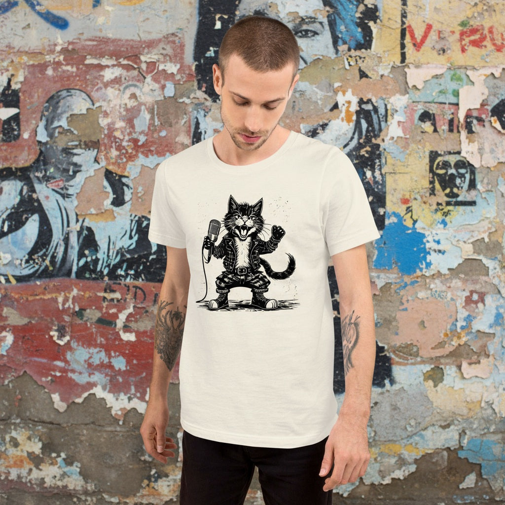 Punk Rock Cat T-Shirt – Rebel Feline Graphic Tee for Music Lovers & Cat Enthusiasts