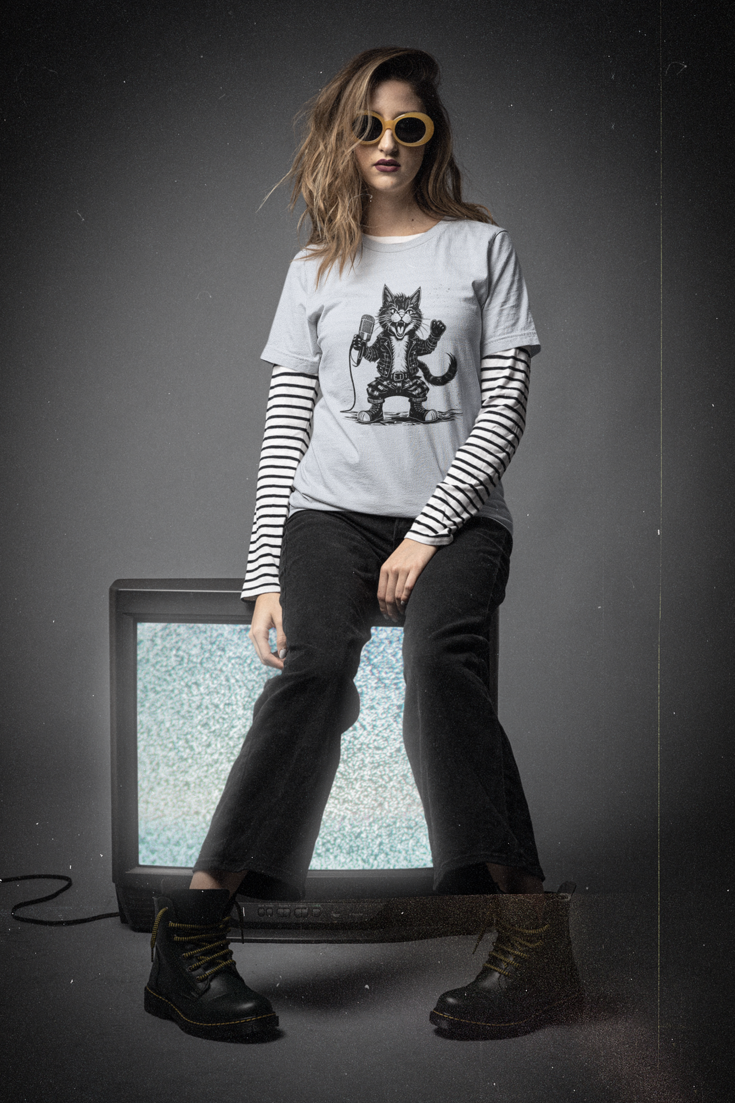 Punk Rock Cat T-Shirt – Rebel Feline Graphic Tee for Music Lovers & Cat Enthusiasts