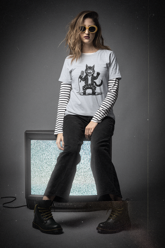 Punk Rock Cat T-Shirt – Rebel Feline Graphic Tee for Music Lovers & Cat Enthusiasts