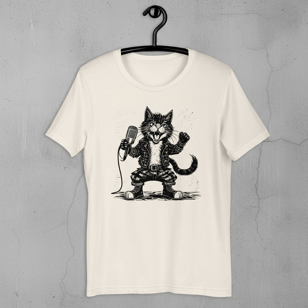 Punk Rock Cat T-Shirt – Rebel Feline Graphic Tee for Music Lovers & Cat Enthusiasts